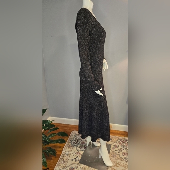 Bailey 44 Black Long Sleeve Stretchy Bodycon Midi Dress Metallic Thread Size M - Picture 3 of 10